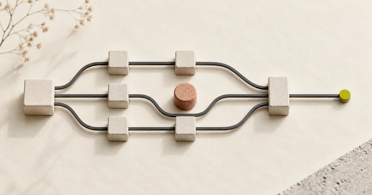 Illustration: parallel routes converging on one output